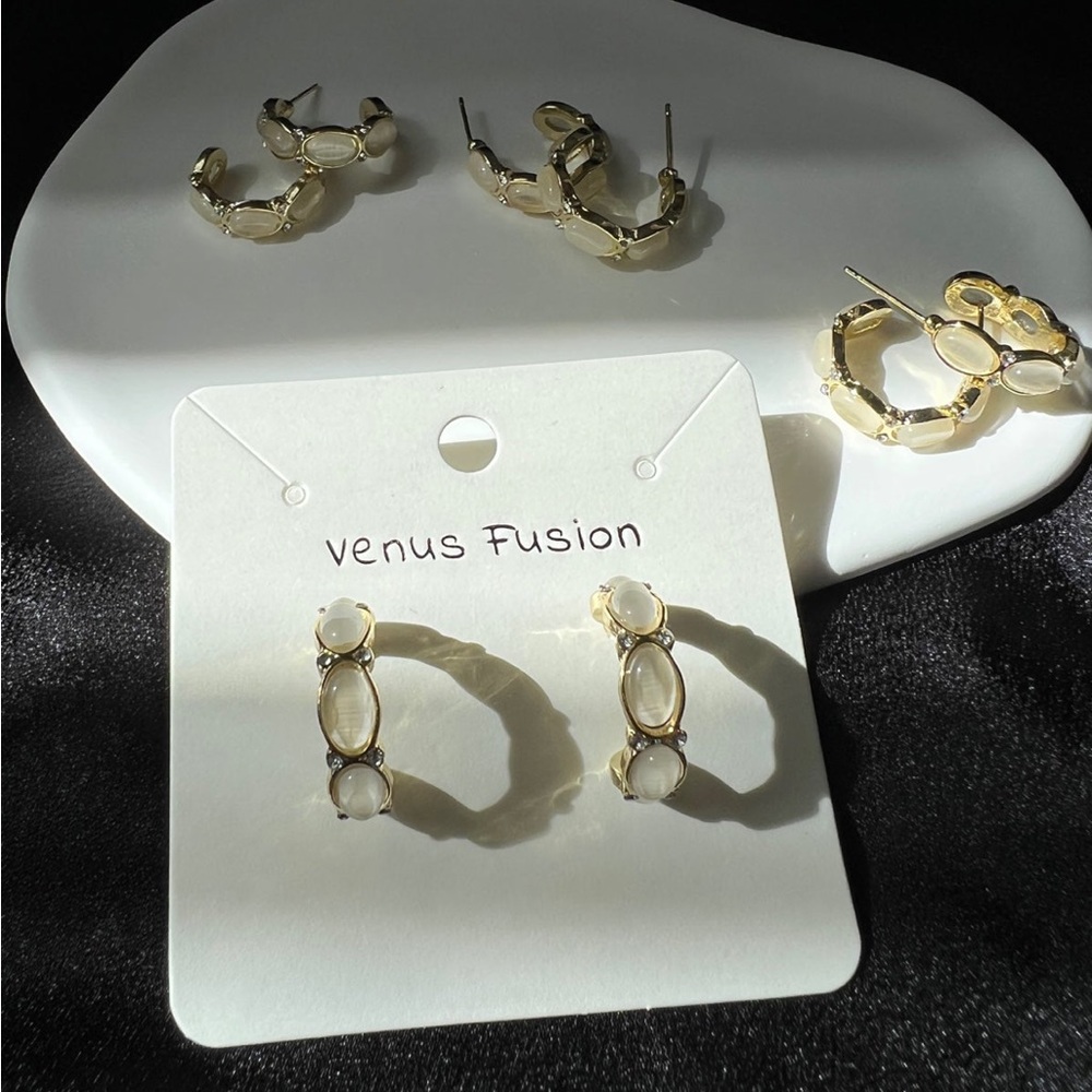 C shaped faux opal earrings
